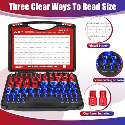 64Pcs Thread Checker, Nut and Bolt Thread Checker, 36 Inch & 28 Metric Box Set Thread Gauge, Thread Checker Standard and Metric Suitable for Size Checker of Bolts or Nuts in Narrow Areas - size: 64 Gauges - 36 Inch & 28 Metric
