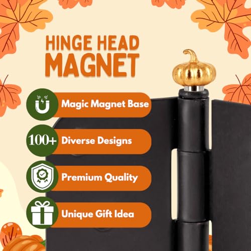Pumpkin Hinge Toppers Set of 6 - Door Magnetic Hinge Heads Decorative Topper - Fall Indoor Hinge Decoration Charms for Halloween (Metal Alloy)