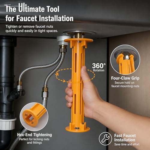 2PCS Multifunctional Sink Faucet Wrench Set,11-in-1 Basin Tool for Tight Spaces, 4-Jaw Hex Plumbing Installer for Home Maintenance, Practical Tools for Men (Yellow) - color: Yellow