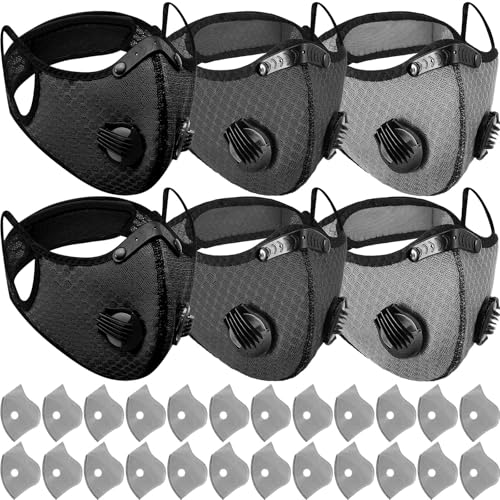 Threlaco 6 Pcs Dust Mask Reusable Respirator Mask - color: Black, Light Gray, Dark Gray