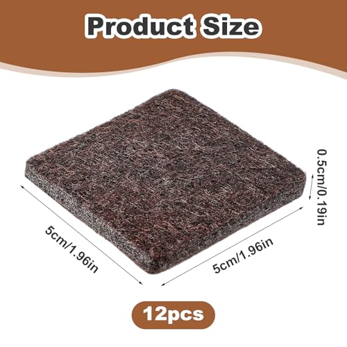 12Pcs Square Felt Furniture Pads, Self Adhesive Square Furniture Felt Pad 2 inch x 2 inch Cuttable Anti Scratch Floor Protectors Surface Protector for Hardwood Cabinet Laminated Floor Tile
