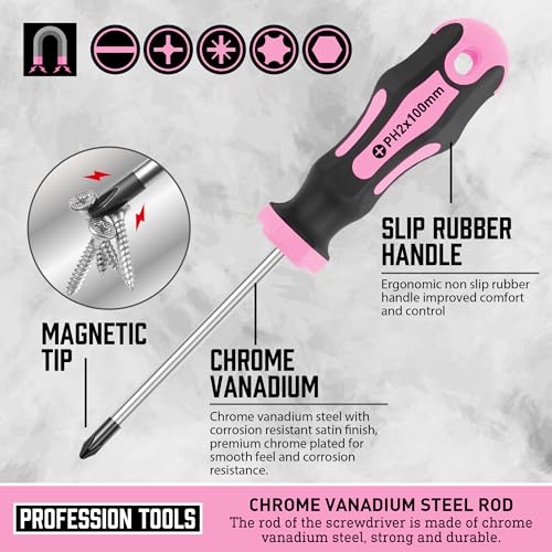 Magnetic Screwdrivers Set with Case, Amartisan 43-piece Includs Slotted, Phillips, Hex, Pozidriv,Torx and Precision Screwdriver Set, Magnetizer Demagnetizer Tools, Tools for Men (Pink)) - style: 43-piece Screwdrivers Set (Pink)