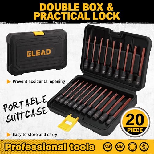 Extra-Long Allen Hex Bit Socket Set: 20-Piece 3/8 Inch Drive, 110mm S2 Steel, Standard SAE & Metric (1/8-Inch - 7/16-Inch, 3-12mm) for Impact Drills and Ratchet Wrenches - style: 110mm Allen Hex Bit Socket Set