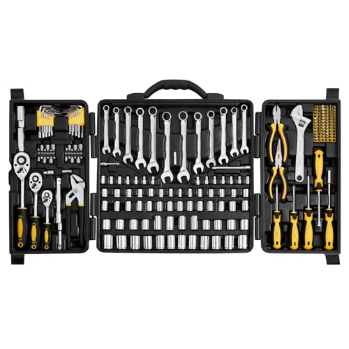 VEVOR Mechanics Tool Set 207 Pieces 1/4" 3/8" 1/2" Drive Sockets -SAE and Metric Mechanic Tool Kit with Bits - Wrenches, Ratchet Handle, Accessories, and Plastic Storage Case - for Automotive Repair - size: 207-PCS