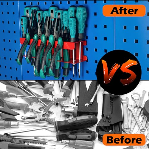 ULIBERMAGNET Magnetic Screwdriver Holder,Heavy Duty Pliers Metal Organizer Rack,Wall Mount Garage Organizer for Screwdriver, Plier, Shears,Tools Holder Rack for Garage,Tool Cart,Pegboards,Workbench - style: Red Magnetic Screwdriver Rack