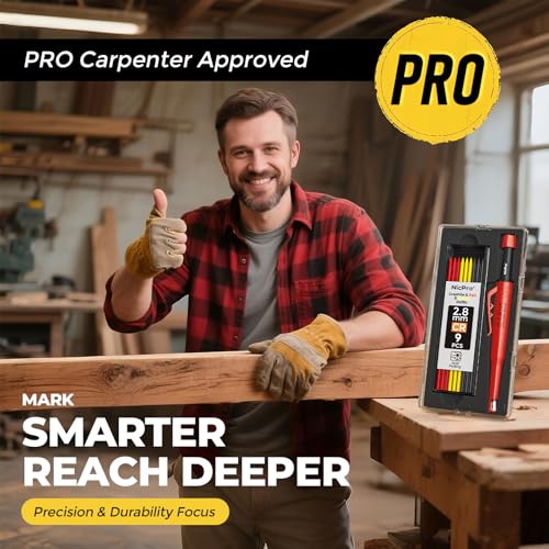 Nicpro Carpenter Pencil with Sharpener & Holster, Construction Pencil -Red - color: Black with Red