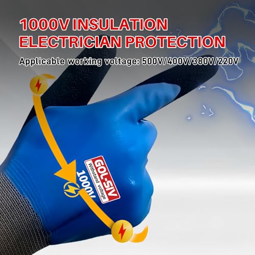 Electrician Gloves, 1000V ASTM D120 Certified, Blue Large - color: Blue-1pc, size: 1000V-Large