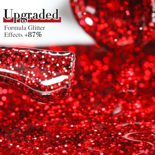 Double Rhythm 15ML Glitter Gel Polish Shimmer Reflective Holographic Color Magnetic for Nail Art Salon DIY at Home (Cherry Red-B1051) - color: Cherry Red