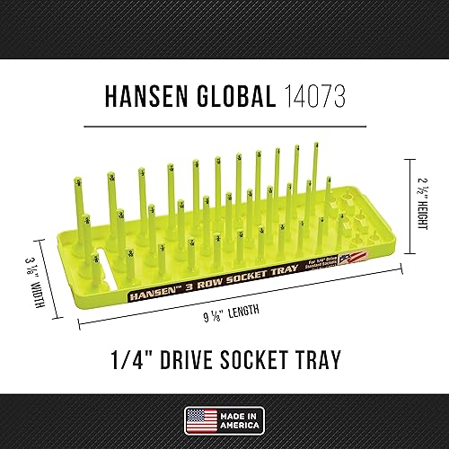 HANSEN 92006 Metric and Fractional 3 Row Socket Tray (Pack of 4) - color: HI-VIZ YELLOW, 4 pack