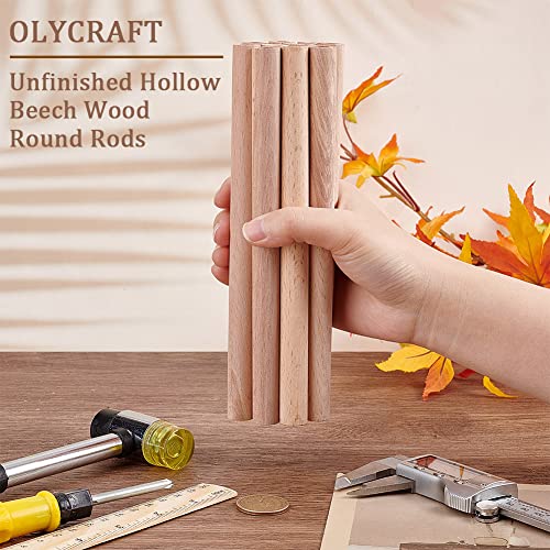 OLYCRAFT 12Pcs 7.9x0.6 Inch Hollow Wood Sticks Round Wooden Dowel Rod with 0.3 Inch Hole Unfinished Beech Wood Rods Natural Wood Round Rods for DIY Crafts Arts Projects - size: 20cm