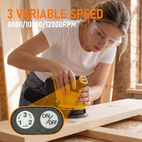 Cordless Random Orbital Sander Compatible with DeWalt 20V MAX Battery (No Battery) 5-Inch Brushless Electric Sander with 3-Speed & Dust Collector, for Woodworking, Metal& DIY Sanding