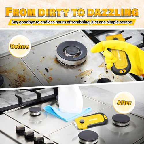 DIYSELF 2 Pack Razor Blade Scrapers with 30 Blades, Stove Scraper Tools - color: Yellow, size: 2 Pack