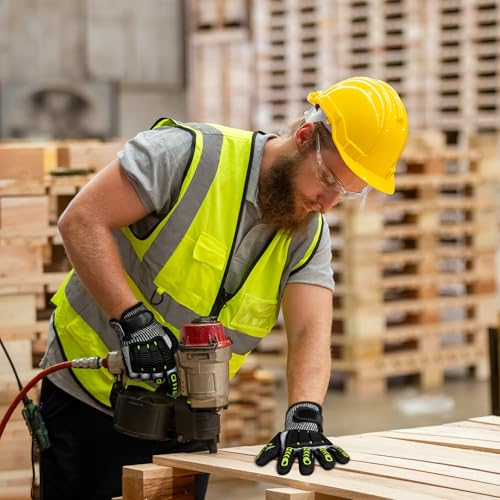 Impact Reducing Work Gloves for Men - ANSI Cut Level A5 with TPR Knuckle Guards & Shock Absorption, Nitrile Coated Palm for Maximum Grip, Heavy Duty for Construction, Warehouse, Auto Repair (X-L) - size: X-Large