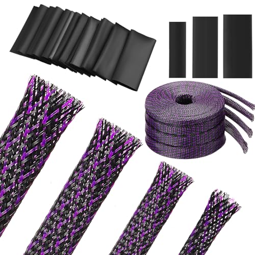 Tatuo 65.6 ft Braided Cable Sleeve Expandable Wire Sheathing (Purple) - color: Purple, size: 65.6 ft