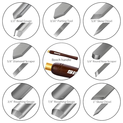 8pcs M2 HSS Wood Lathe Chisel Set with Long handle and Wooden Box