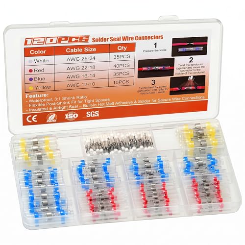 120PCS Solder Seal Wire Connectors Heat Shrink Butt Connectors Kit