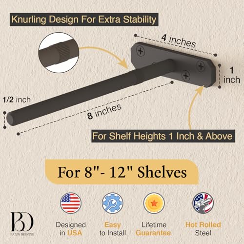 Balin Designs Invisible Floating Shelf Brackets 8 Inch, 4 Pack (1/2" Rod, 300 lbs) – Heavy Duty Hidden Shelf Hardware, Floating Mantel Bracket for Kitchen, Bathroom, Fireplace, Living Room - size: 8" Standard, style: Bracket Only