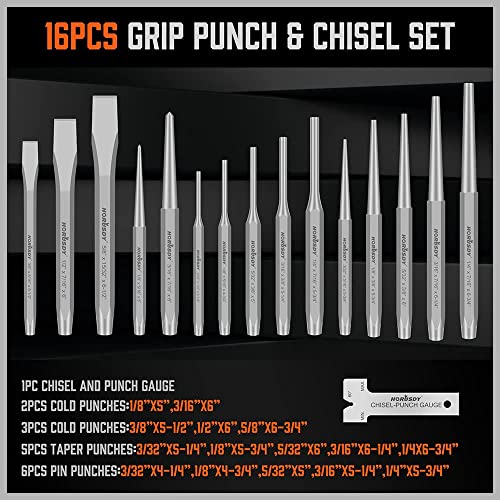 HORUSDY 28-Piece Heavy Duty Punch and Chisel Set, Including Taper, Cold Chisels, Pin, Center Punch - size: 28-Piece Heavy-Duty Set