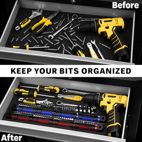 2-Piece Magnetic Slidable Drill Bit Holder, 80 Holes Bit Storage with Strong Magnetic Rail, Screwdriver Drill Bit Organizer for Your Specialty(Bits Not Included) - style: 2 Drill Bit Holder with Magnetic Rail