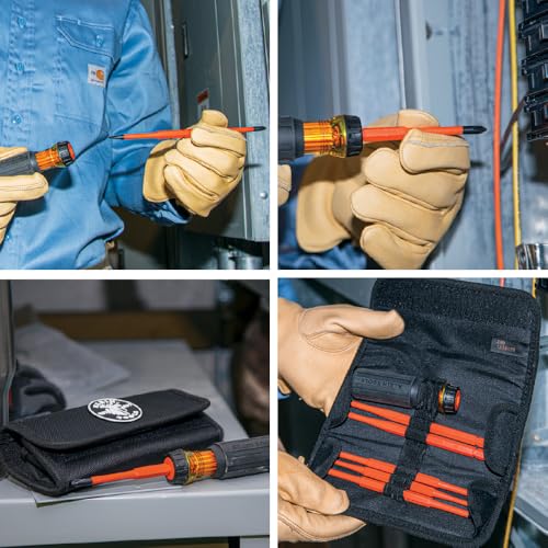 Klein Tools 32288 Insulated Screwdriver, 8-in-1 Screwdriver Set with Interchangeable Blades, 3 Phillips, 3 Slotted and 2 Square Tips - size: 8-in-1 Standard
