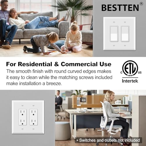 10 PK BESTTEN 2-Gang Oversize Decorator Switch Outlet Wall Plate Cover - size: 2 Gang Decor Oversize