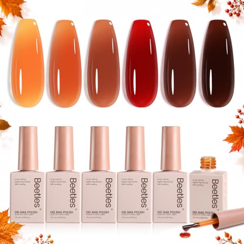 Beetles Jelly Tortoise Fall Gel Nail Polish Set 6 Transparent Fall Colors - color: D - Brown-06