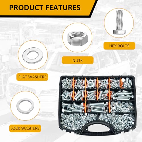 ZTF 432pcs Nuts and Bolts Assortment Kit,M6 M8 M10 Heavy Duty Bolts and Nuts Kit, M6x1.0 M8x1.25 M10x1.25 (12mm to 45mm) Hex Bolts and Nuts Kit, Fully Threaded Machine Screw Sets - color: White