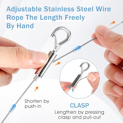 Picture Hanging Wire Kit, Adjustable Stainless Steel Frame Wire 2m X 1.5mm, Heavy Duty 90lbs, Picture Hangers with 16pcs Screws and 8pcs Hole D Rings, for Canvas Paintings/ Mirrors/ Frames
