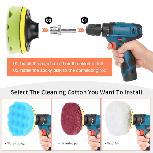 32 Pack Drill Brush Attachments Set Scrub Pads Sponge Buffing Pads Crevice Cleaning Brush for Home Bathroom Car Kitchen Corners Sink Stubborn Stains Tiles Car Polishing Kit