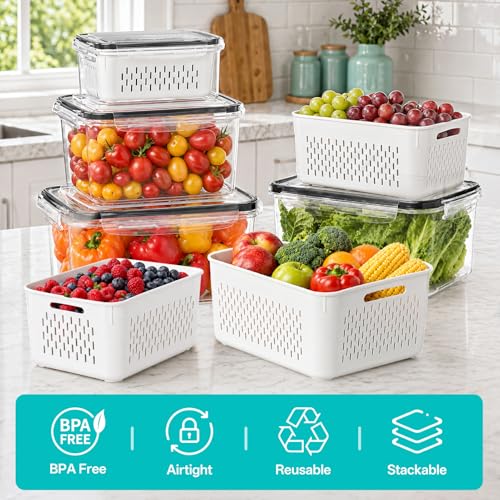 4 Pack Fruit Storage Containers for Fridge Set, BPA Free Produce Containers - size: 4PCS