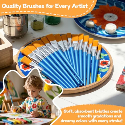 40 Pcs Flat Paint Brushes,1 Inch Craft Paint Brushes, Large Acrylic Paint Brush for Watercolor, Oil Painting, Acrylic,Big Paint Brush for Oil Paint and Body Painting Crafts, Rock Painting - color: 40 Pcs