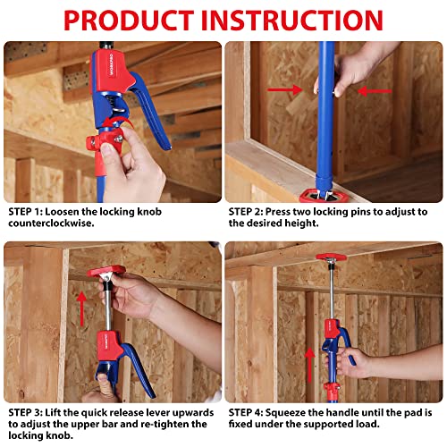 WORKPRO Cabinet Jacks, 54-114 in Adjustable Support Pole, 154 lbs, 2-Pack - size: Long-54"-114" 2PC