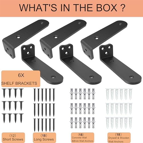 Eurydice Heavy Duty Floating Shelf Brackets, 1/4 in Thick 8 in 6Pack Black - color: Black 6 PACK-1/4 IN Thick, size: 8 Inch