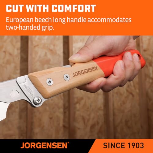 JORGENSEN Japanese Pull Saw, 6 Inch Pro Folding Dovetail Saw with Beech Wood Long handle, SK5 Steel Blade Tool-less Quick Change, 21TPI Cross Cut Woodworking Handsaw for Hardwood, Softwood - size: 6 Inch