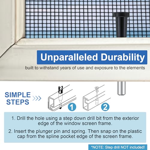 25 Pack Window Screen Plunger Latches with Caps Black - color: Black