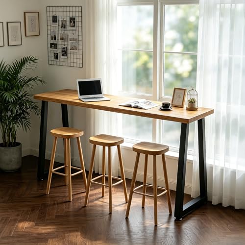 36 Inch Metal Bar Table Legs Trapezoid, Heavy Duty Industrial Style Counter Height Table Legs with Adjustable Feet Pads, DIY Kitchen Island Standing Desk, Set of 2, Black - size: H36" T