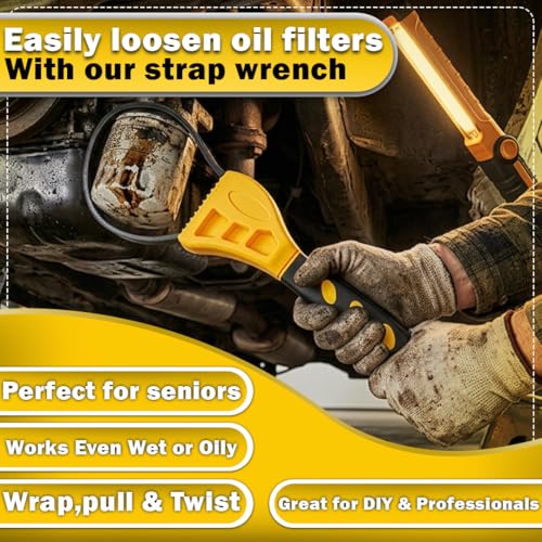 2-Pack Adjustable Rubber Strap Wrench Set, Heavy-Duty Oil Filter Wrench 8 inch & 6 inch Diameter, Non-Slip Belt Wrench for Jar Opener, Plumbing, Water Filter, Sink, Faucet Repair Tool