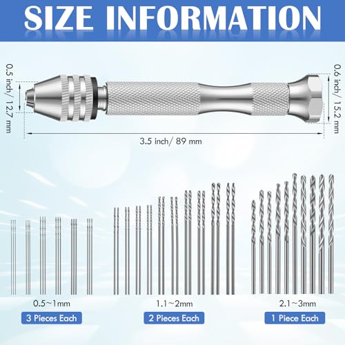 Zhehao 59 Pcs Hand Drill Bits Set Micro Drill Bit Set for Crafts, Silver - color: Silver
