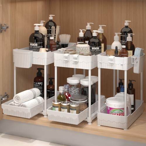 Sevenblue 3-Pack 2-Tier Under Sink Organizers with Sliding Drawers - color: White, size: 12.8 Inch