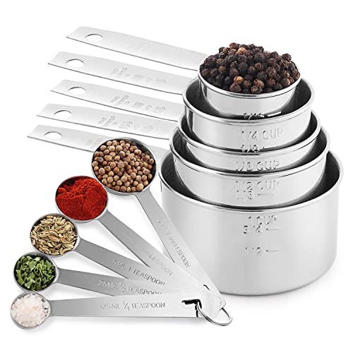 Laxinis World Stainless Steel Measuring Cups and Spoons Set, 10-Piece