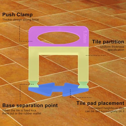 Tile Leveling System Clips 1/16" Tile Leveler Clips 1/16 tile spacer 1.5mm tile clips DIY Tile Leveler Spacers 2000 Pcs for Professional Ceramic Tile and Stone Installation - size: 1/16 1.5mm Tile Clips