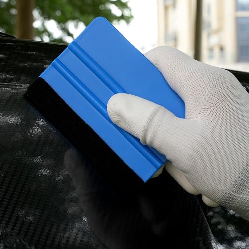 2-Pack Felt Edge Squeegee Tool for Vinyl Wrap & Wallpaper Smoothing, Plastic Scraper with Replacement Fabric Felts, Anti-Scratch Applicator for Car Window Tint, Glass Film & Craft Decals - color: Blue