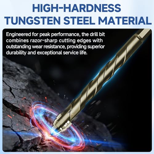 5 Piece Set of Four Flute Drill Bits - High Hardness Eccentric Twist Drill Bits Set for Tile Glass Ceramic Brick Metal Plastic Wood & General Concrete (6/6/8/10/12mm)