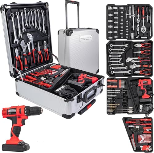 346Pcs Tool Sets, 18V Electric Power Drill Set for Men, Household Home DIY Hand Tool Kits,18+1 Clutch Cordless Power Drill Set for Thanksgiving, Christmas,Father's Day (Silver) - color: Silver