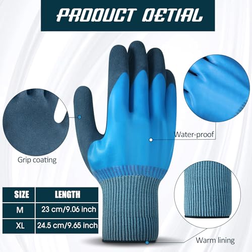 Mimorou 12 Pairs Waterproof Work Gloves Double Coated Rubber - size: Medium