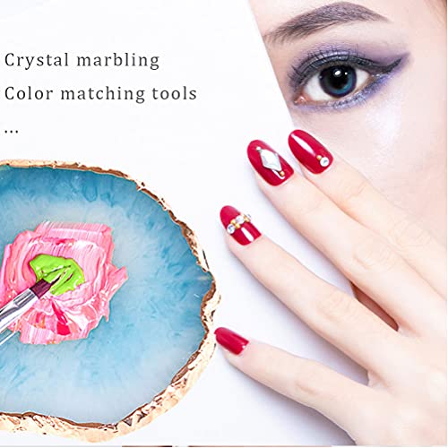 2 Pieces Resin Nail Art Palette, Nail Art Painting Gel Palette Gold Edge Color Makeup Display Board Nail Art Display Cosmetic Mixing Tools - color: Blue, White