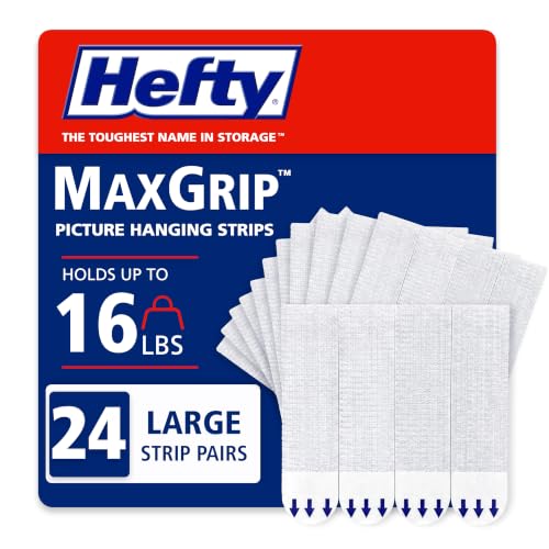 Hefty Picture Hanging Kit - 24 Large Pairs, Holds Up to 16 Lbs | Picture Hangers & Kit for Home Decor - Picture Hanging Hardware for Superior Adhesion on Frames, No Nails - size: L - 24 Pairs