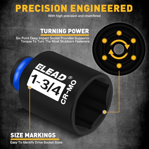 1/2'' Drive Deep Impact Socket Set, 8-Piece SAE Wheel Axle Nut Wrench Large Sockets Standard Adapter 1-11/16 1-9/16 1-3/8 1-7/16 1-1/2 1-5/8 1-3/4 Imperial Spindle Joint Torque Bearing Locknut Truck - style: SAE 6-Point