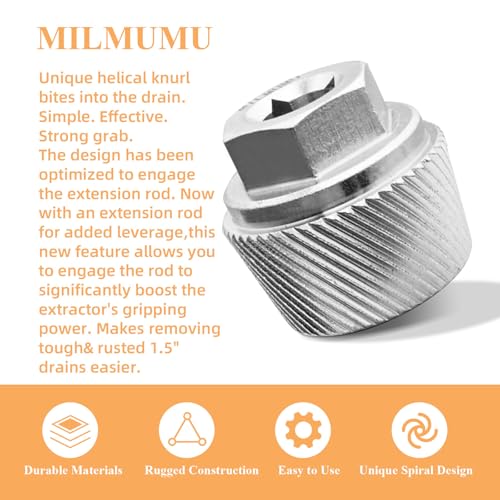 MILMUMU Tub Drain Extractor-Removes Stubborn Tub Drains, Inner 1.52"to 1.7" - color: Silver