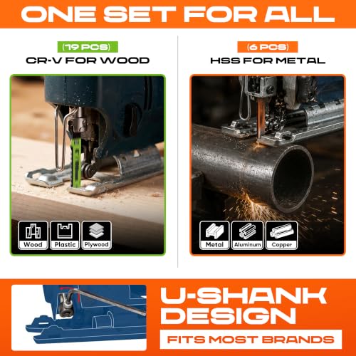 25pcs U-Shank Jigsaw Blades Set with Storage Case - size: 25pcs BD119B-BD127D